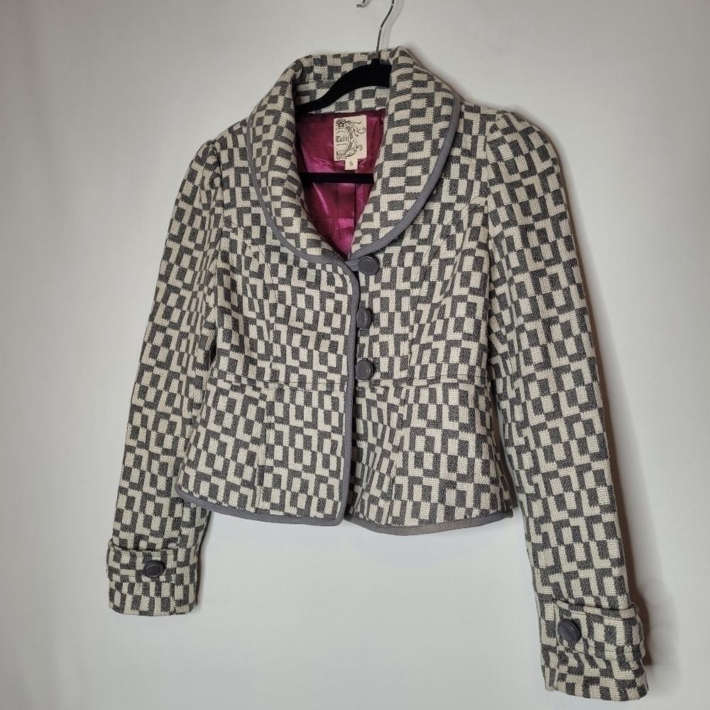 Tulle Gray Geometric Blazer Jacket - Picture 5 of 11